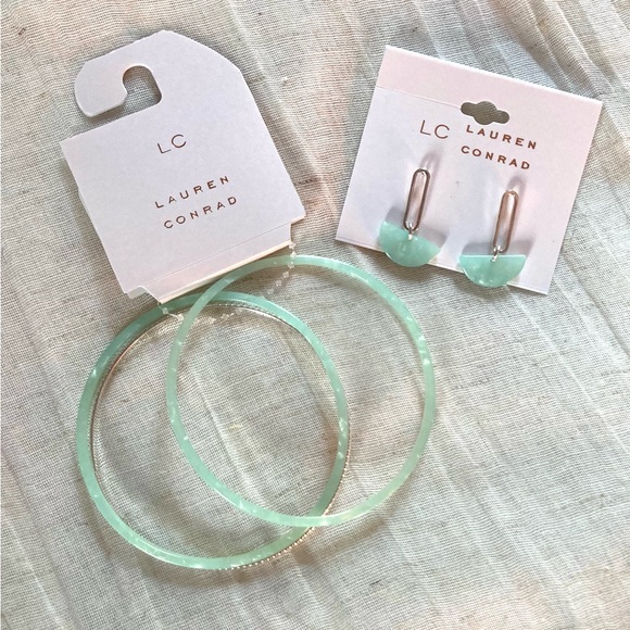LC Lauren Conrad Jewelry - NEW Lauren Conrad Teal Resin Bangle Bracelet and Coordinating Earrings Bundle